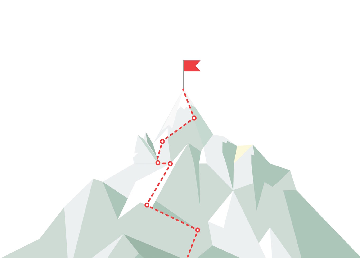 Bergsteigerroute zum Gipfel. Geschäftsreise Weg im Fortschritt zum Gipfel des Erfolgs. Steigende Straße zum Gipfel. Vektor-Illustration