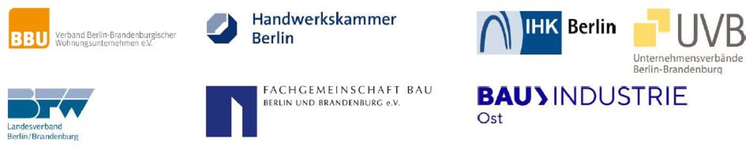 Logos der Partner/Verbaende der gemeinsamen PM für das Schneller-Bauen-Gesetz 2024.