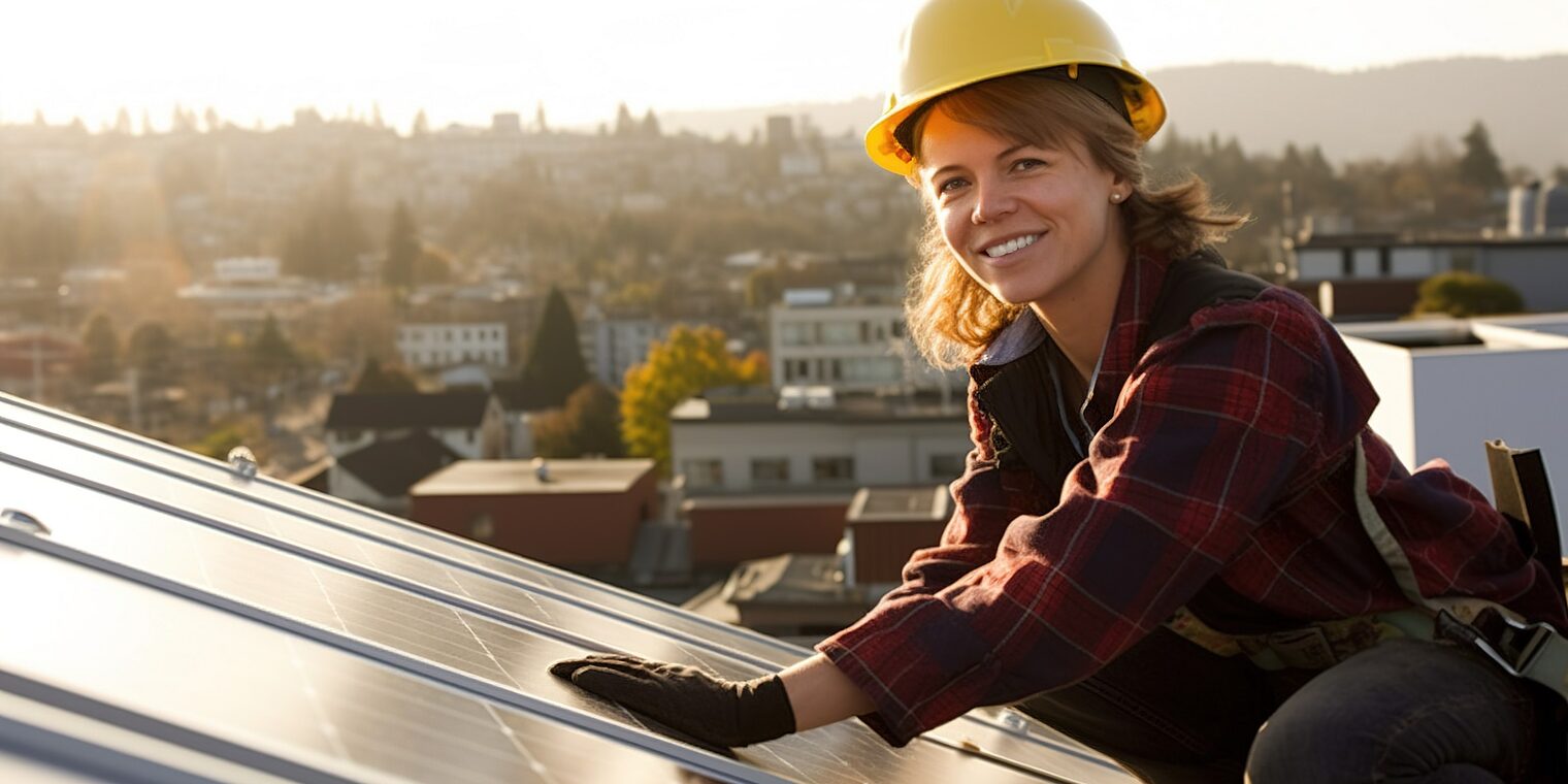 solar, sonnenenergie, energiewende, solarpaneelen, trend, grüne, energie, ökologisch, umweltfreundlich, starke, frau,
